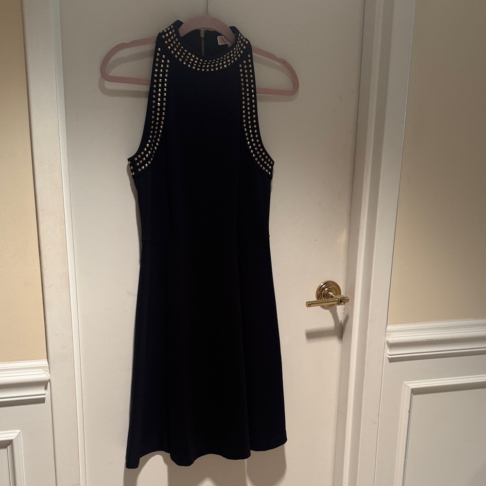 Michael Kors black Mini Dress with Metallic gold Accents